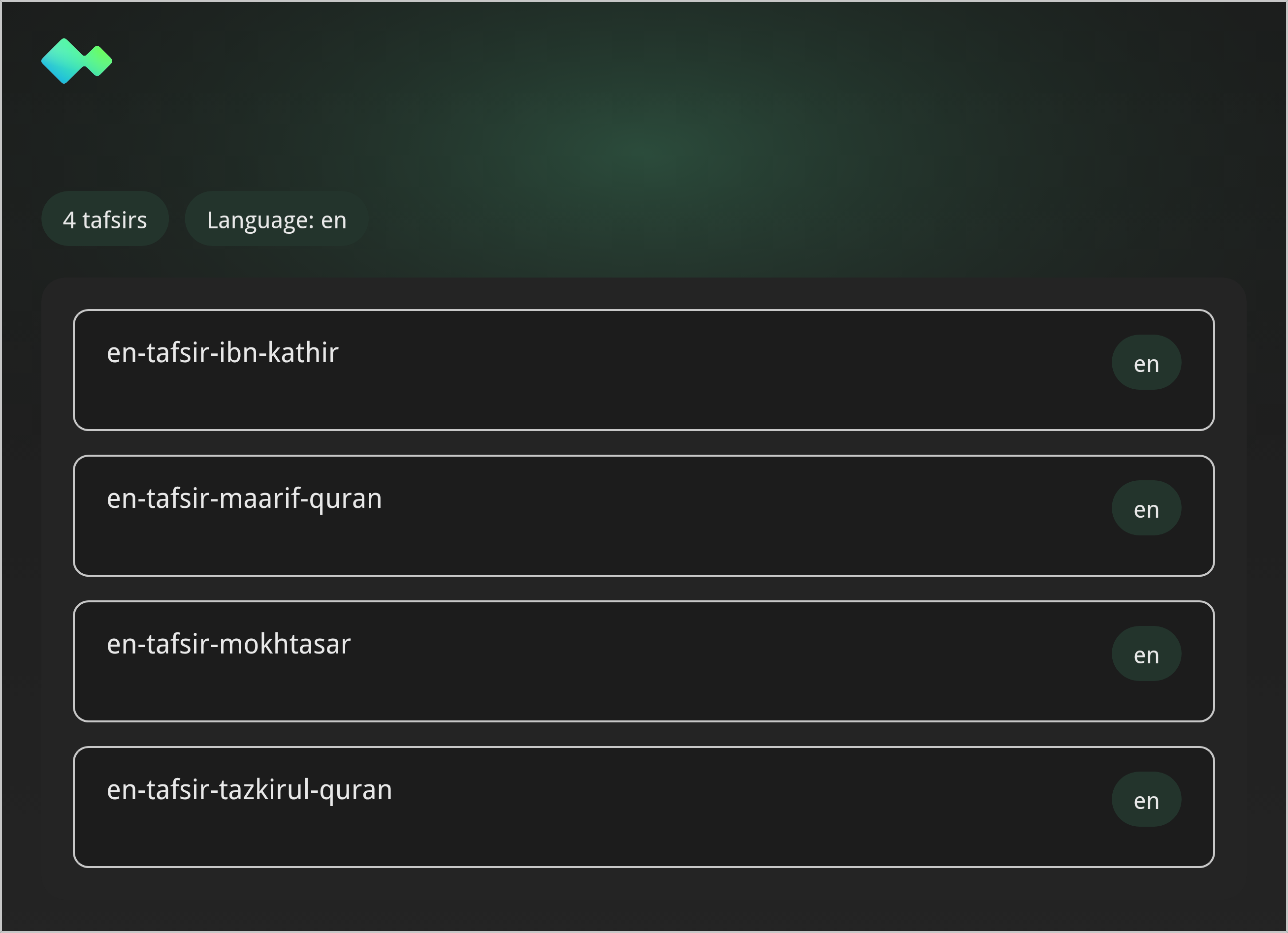list_tafsirs widget preview in dark mode